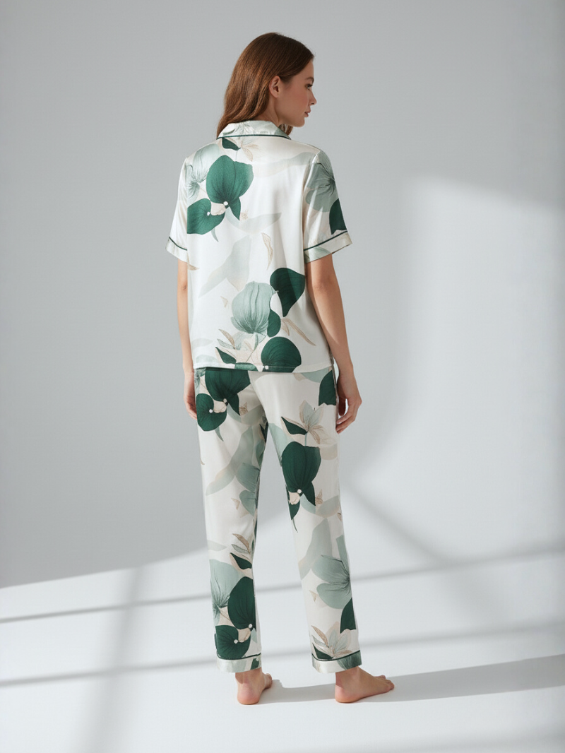 Women’s Pajama Set – Soft, Breathable Short Sleeve Polyester Sleepwear with Pants