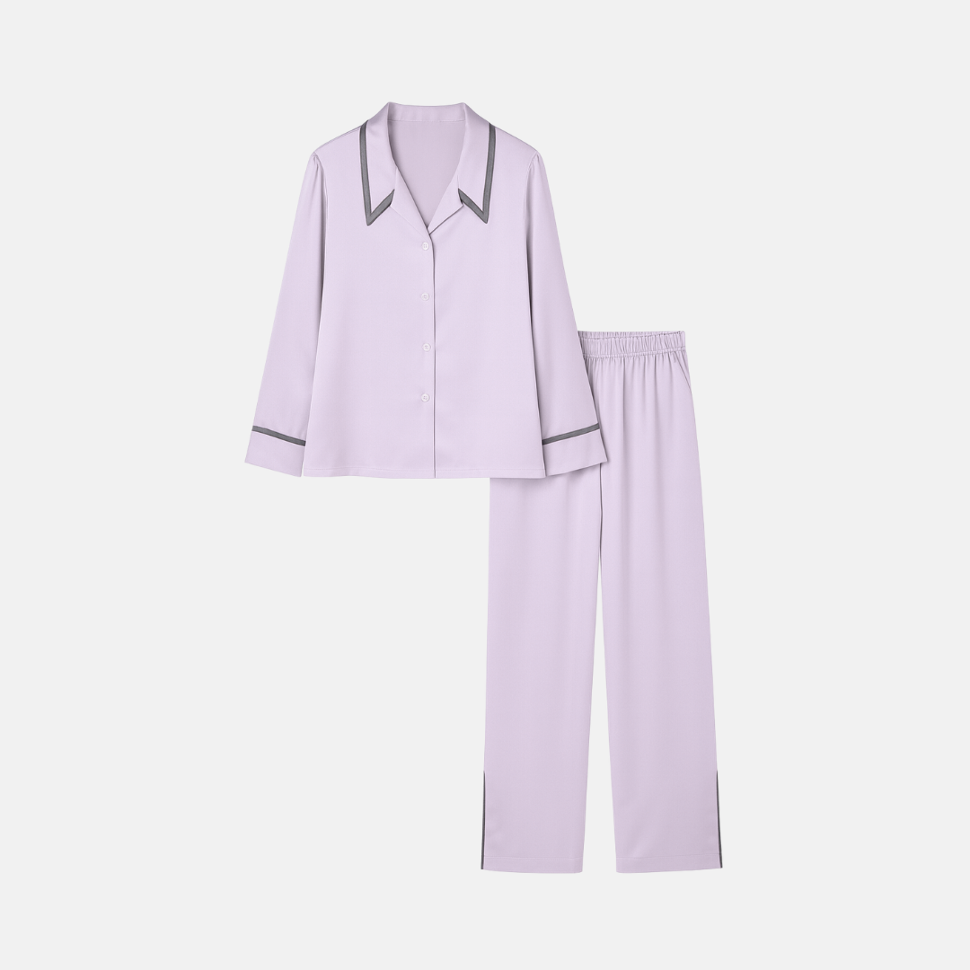 Women’s 100% Mulberry Silk Pajama Set – Elegant Long Sleeve with Flat Collar
