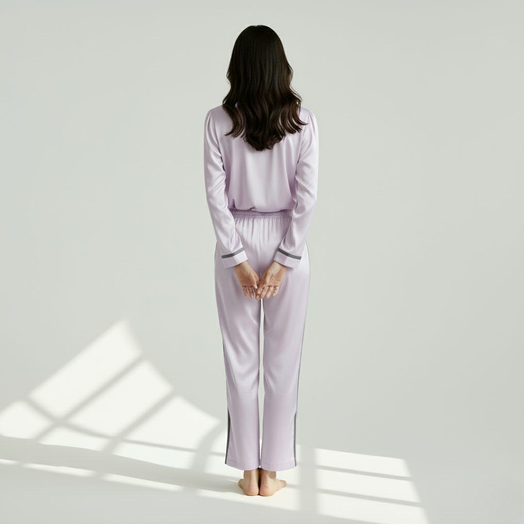 Women’s 100% Mulberry Silk Pajama Set – Elegant Long Sleeve with Flat Collar