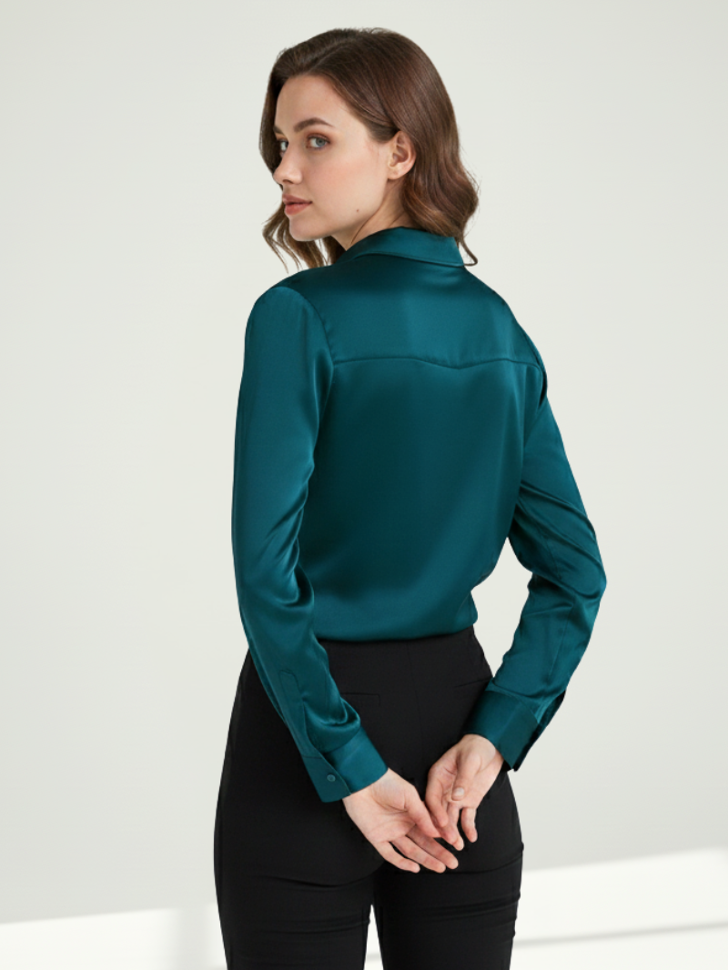 Women’s 100% Mulberry Silk Long-Sleeve Shirt – Professional Suit Top