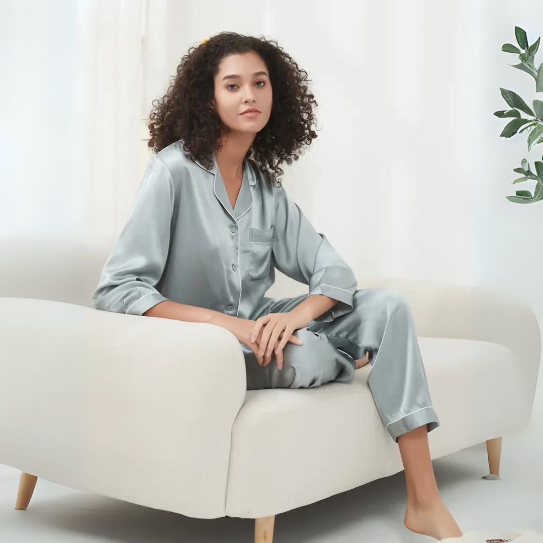 Polyester Pajama Set for Women – Soft, Breathable, Luxury Sleepwear with Long Sleeves & Pants - Silken & Dreams