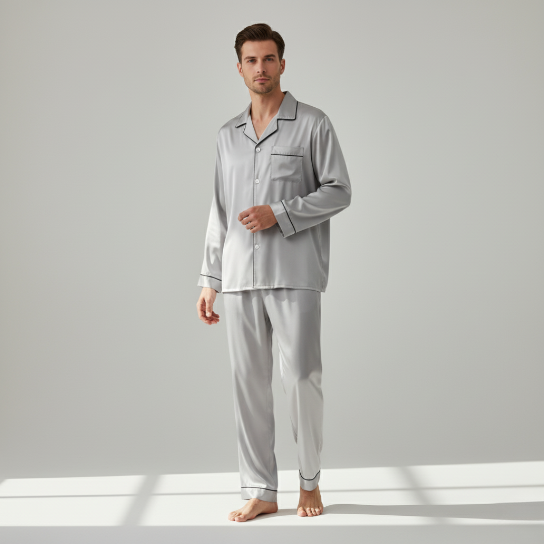 Men’s 100% Mulberry Silk Pajama Set – Luxury Sleepwear, Soft Silk & Elegant Comfort