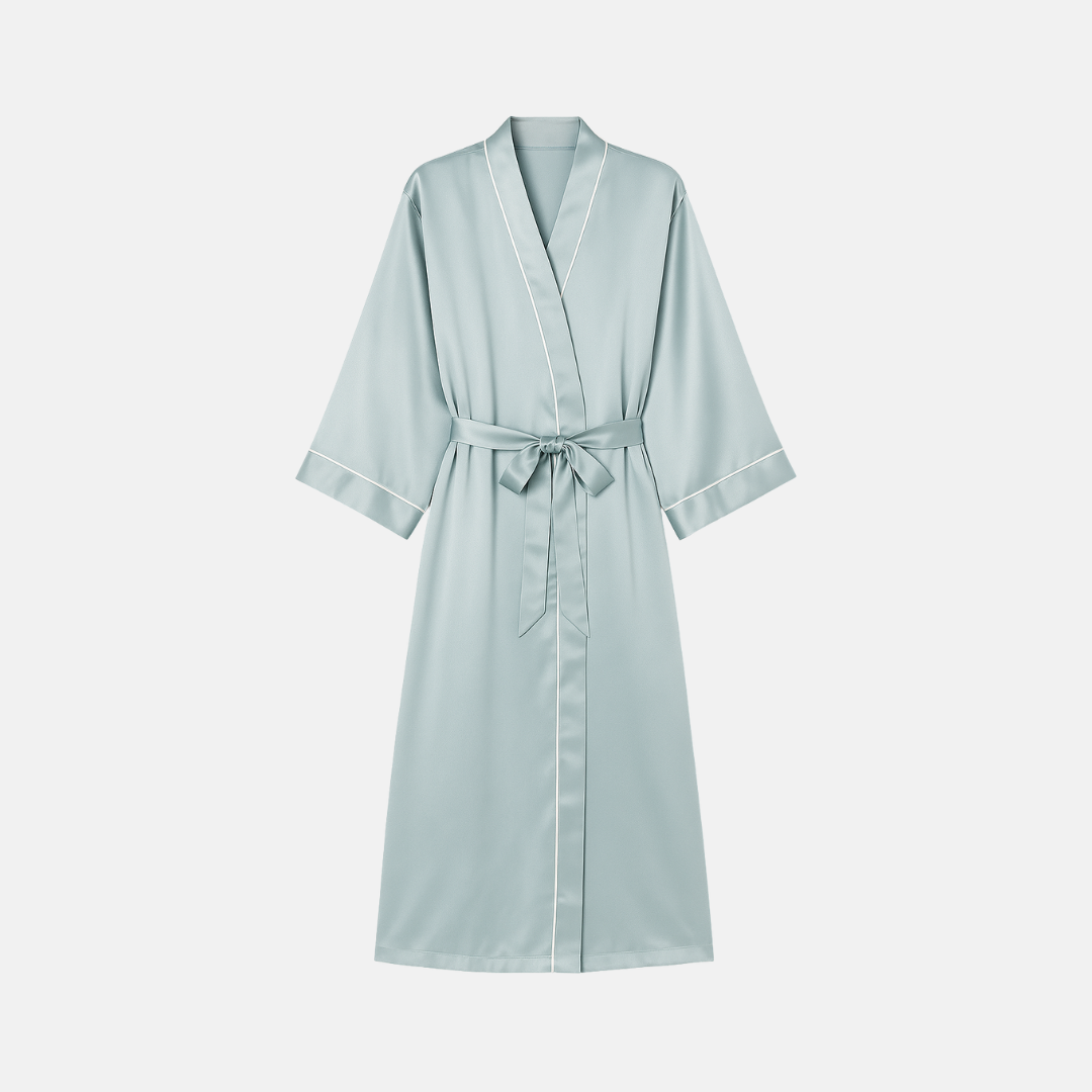 100% Mulberry Silk Pastel Nightgown – Lightweight Long Robe & Luxury Loungewear