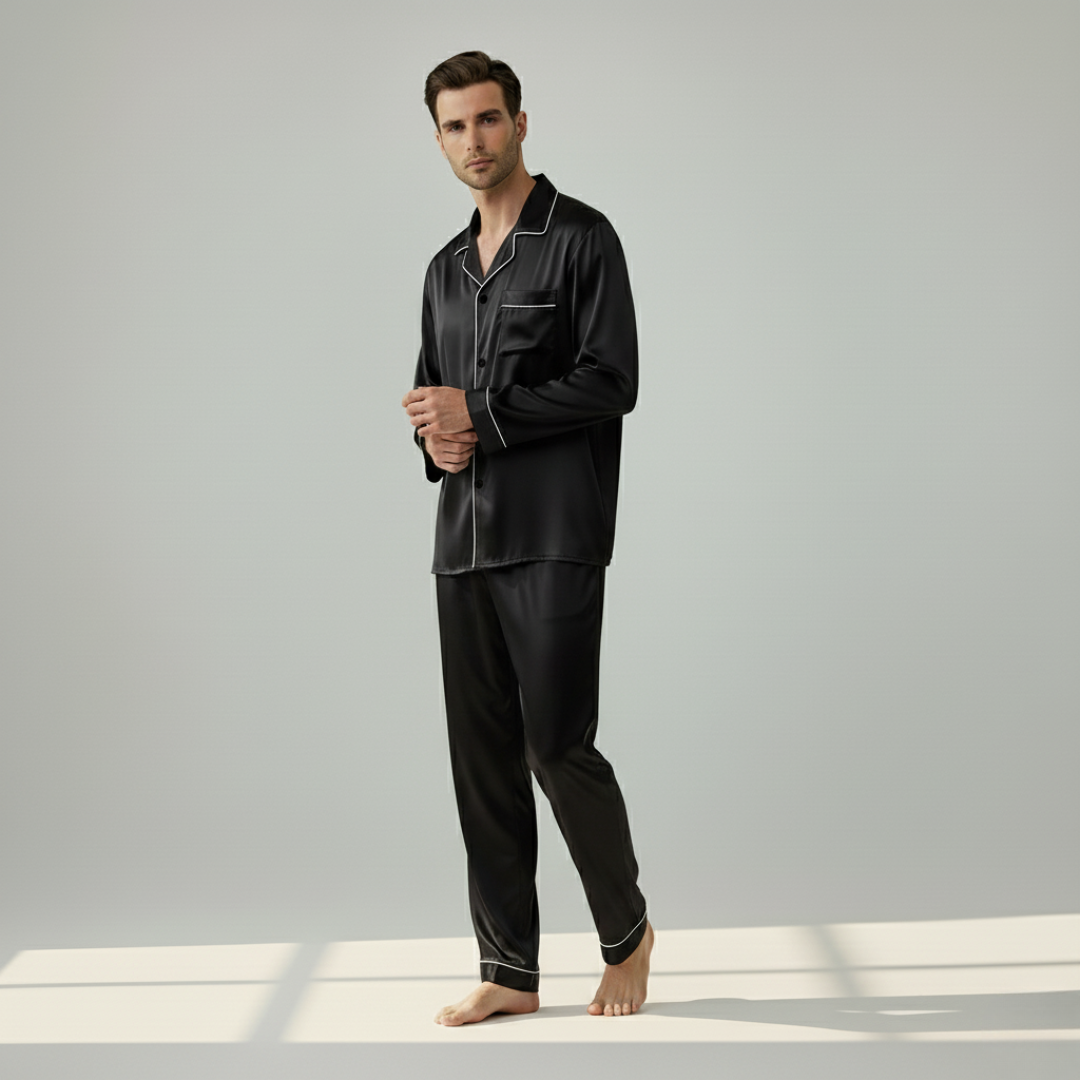 Men’s 100% Mulberry Silk Pajama Set – Luxury Sleepwear, Soft Silk & Elegant Comfort