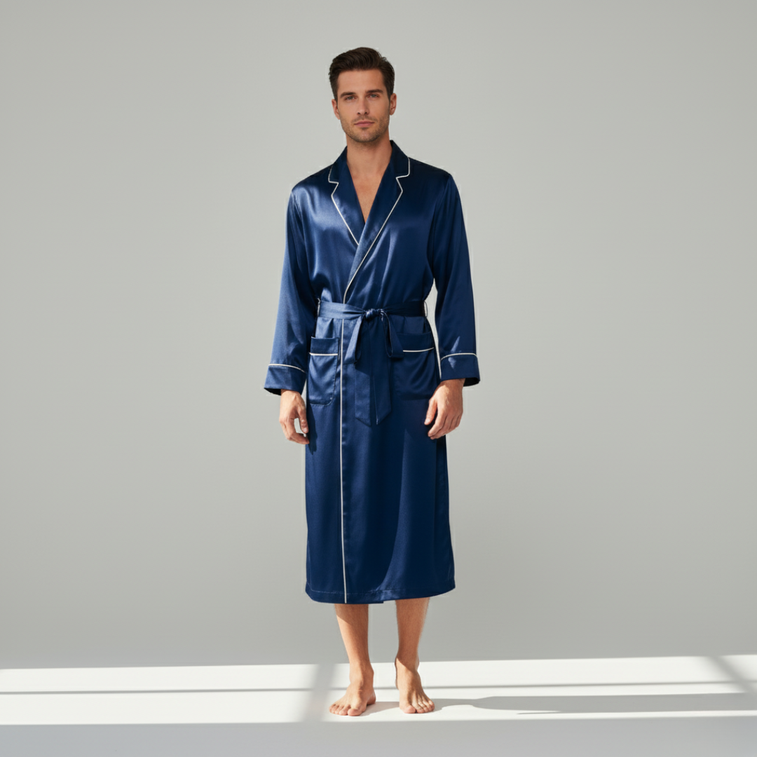 Men’s 100% Mulberry Silk Robe – Luxurious Comfort, Elegant Lounge Wear