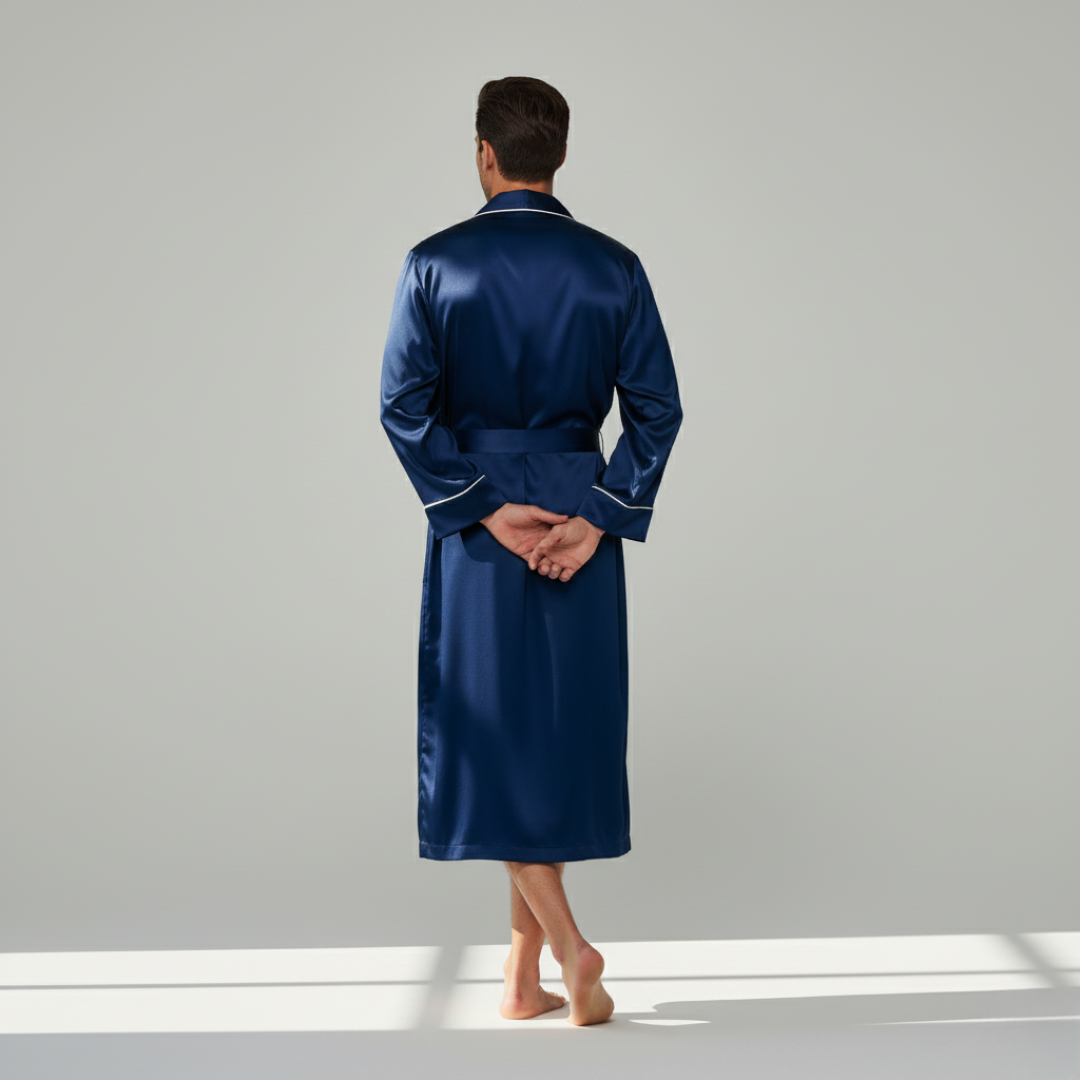 Men’s 100% Mulberry Silk Robe – Luxurious Comfort, Elegant Lounge Wear