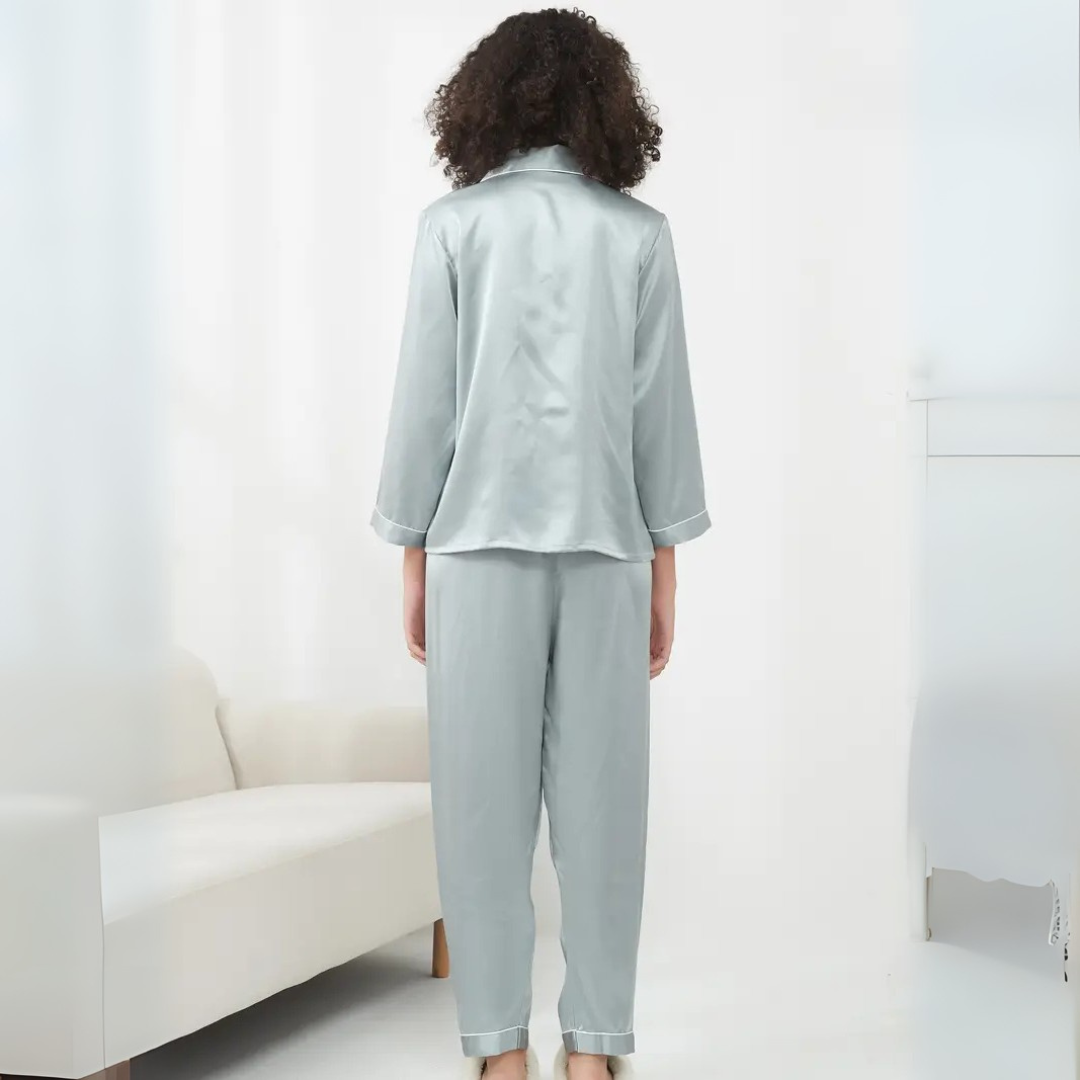 Polyester Pajama Set for Women – Soft, Breathable, Luxury Sleepwear with Long Sleeves & Pants - Silken & Dreams