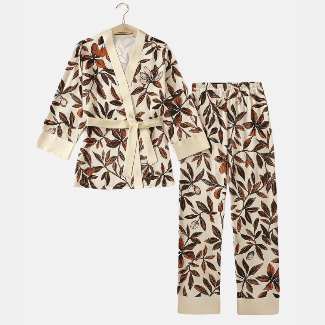 Elegant Floral Print Women's Long Sleeve Pajama Set – Comfortable Sleepwear