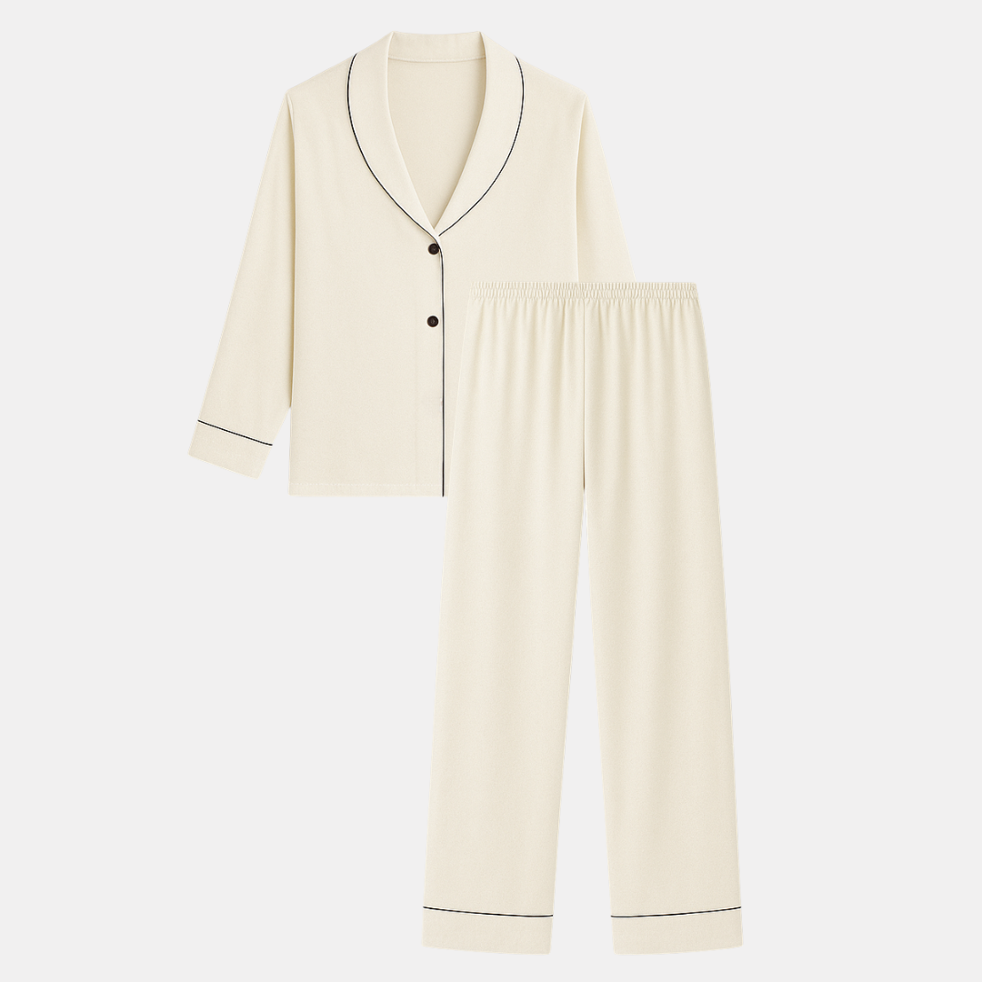 100% Mulberry Silk Pajama Set – Long Sleeve Peter Pan Collar Top & Relaxed Pants