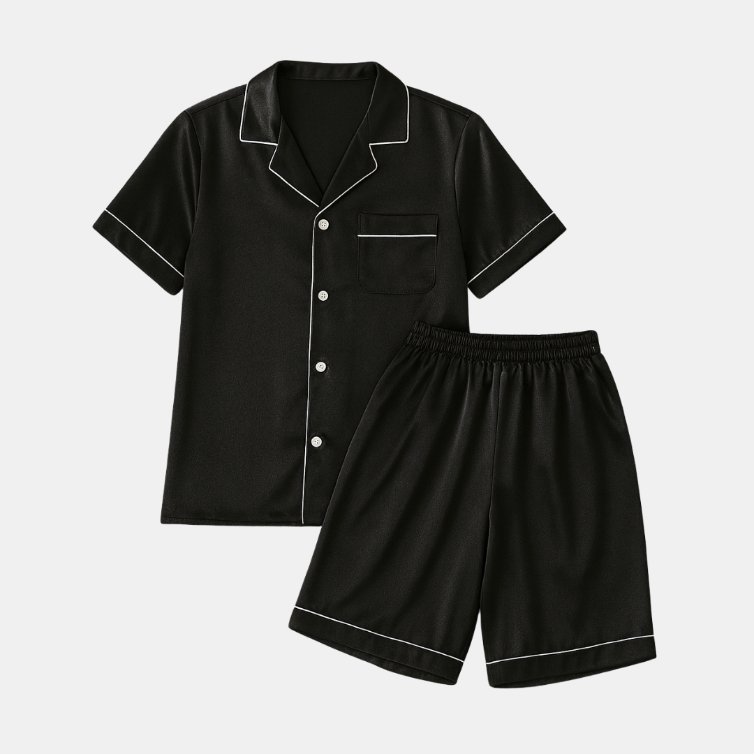 Men’s 100% Mulberry Silk Short Sleeve Set – Suit Collar Loungewear Set