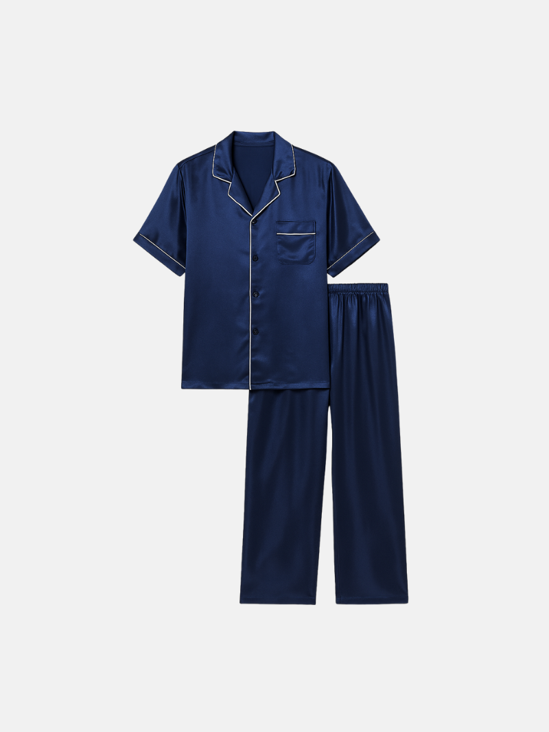 Men’s 100% Mulberry Silk Lightweight Summer Short Sleeve Shirt and Pants Set