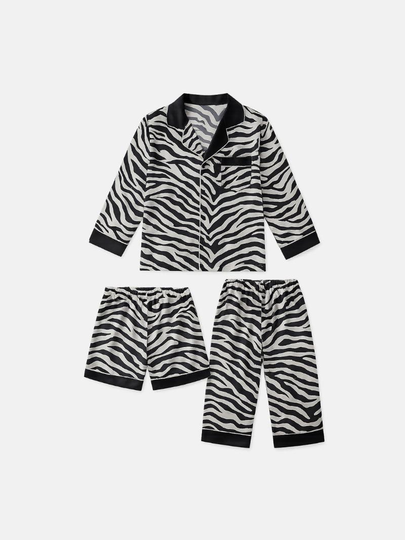Boys Zebra Print Pajama Set – Soft Satin Sleepwear with Long & Short Options