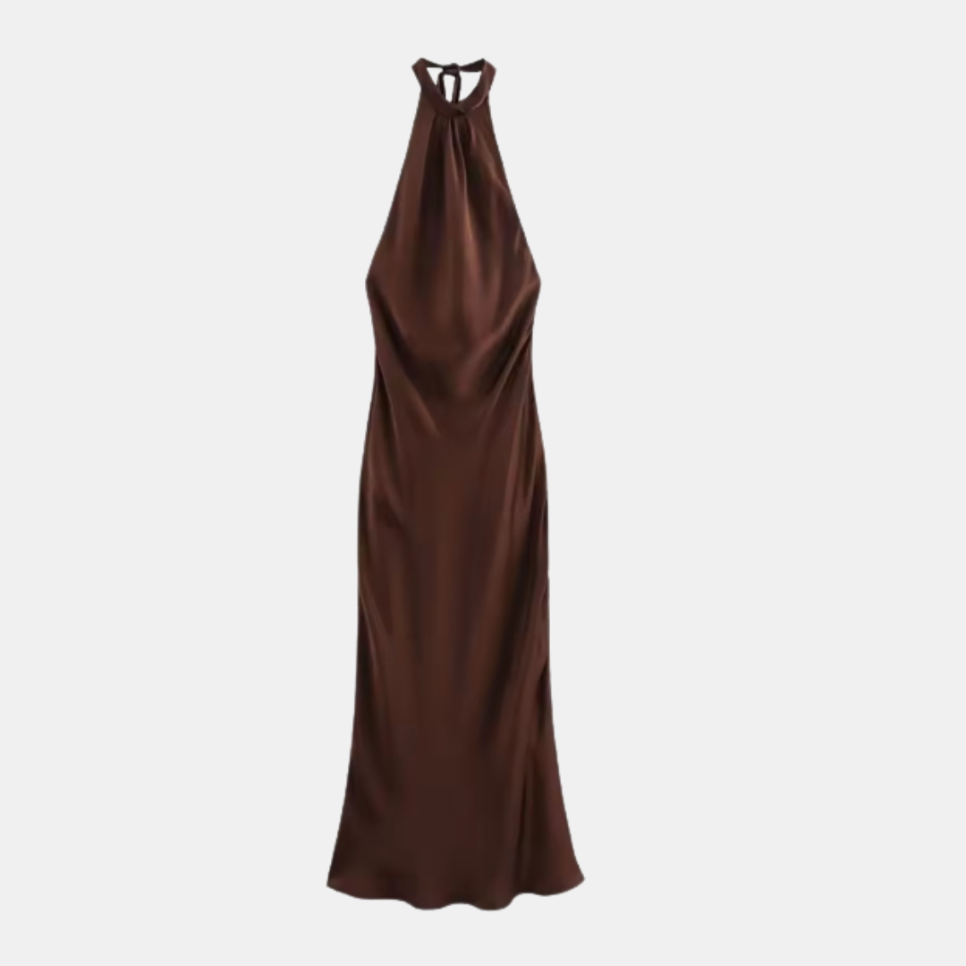 Elegant Backless Silk Satin Dress for Women – Chic and Timeless Look
