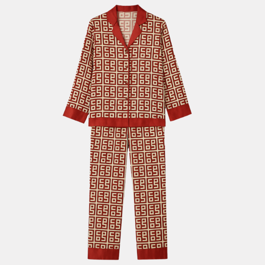 Women's Ice Silk Pajama Set – Long Sleeve V-Neck Cardigan with Satin Look – Breathable & Lightweight Loungewear