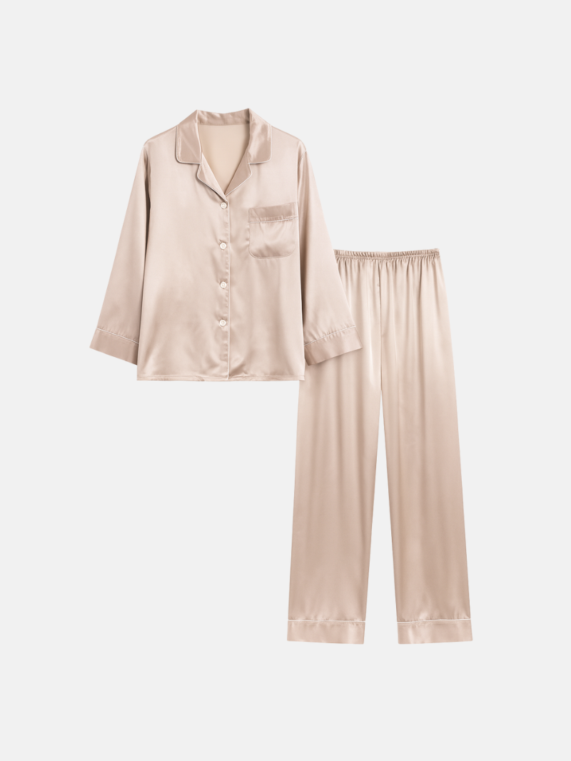 Silky Lounge & Sleepwear Set – Soft Satin Pajamas with Long Sleeves for Spring & Summer