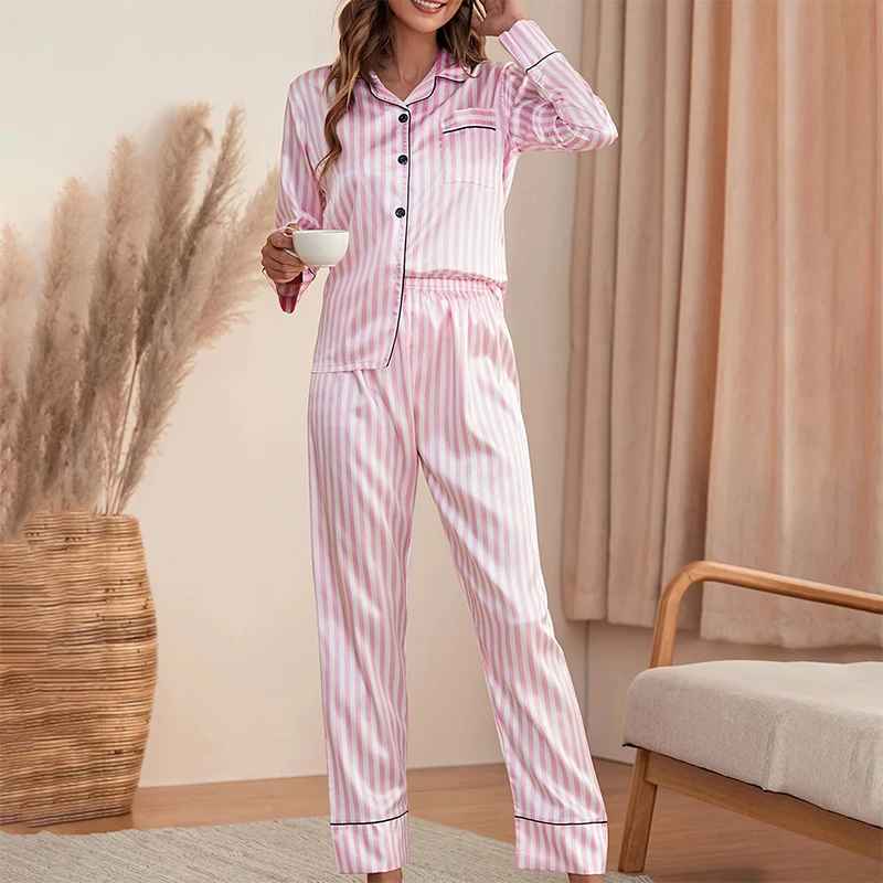 Pajamas Set Women Satin Silk Sleepwear