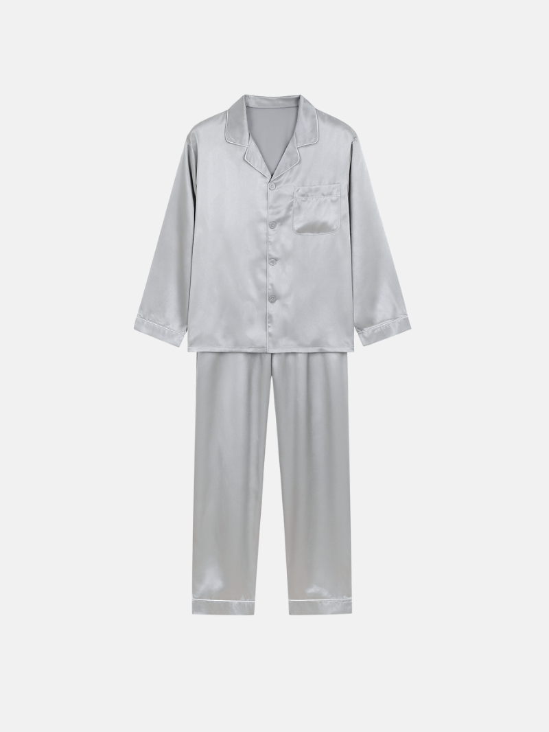 Men’s Silk-Look Pajama Set – Lightweight Long Sleeve Lounge & Sleepwear for Home Comfort