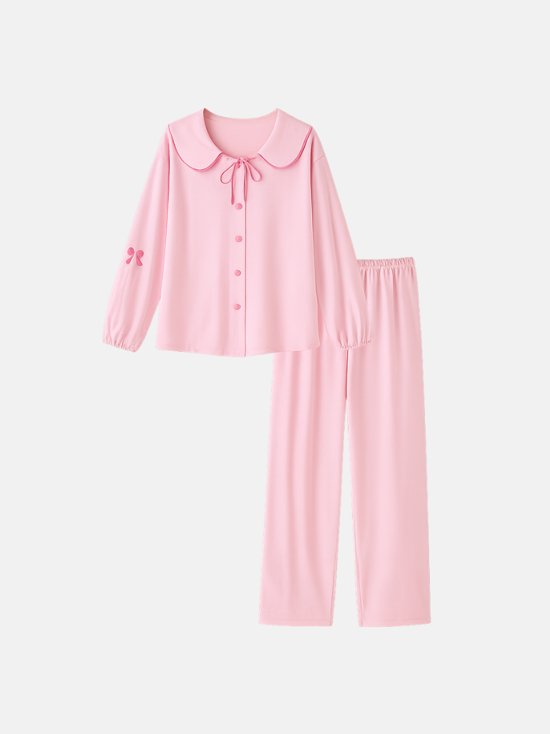 Soft Modal Cotton Women’s Pajama Set – Sweet Doll Collar Long-Sleeve Loungewear