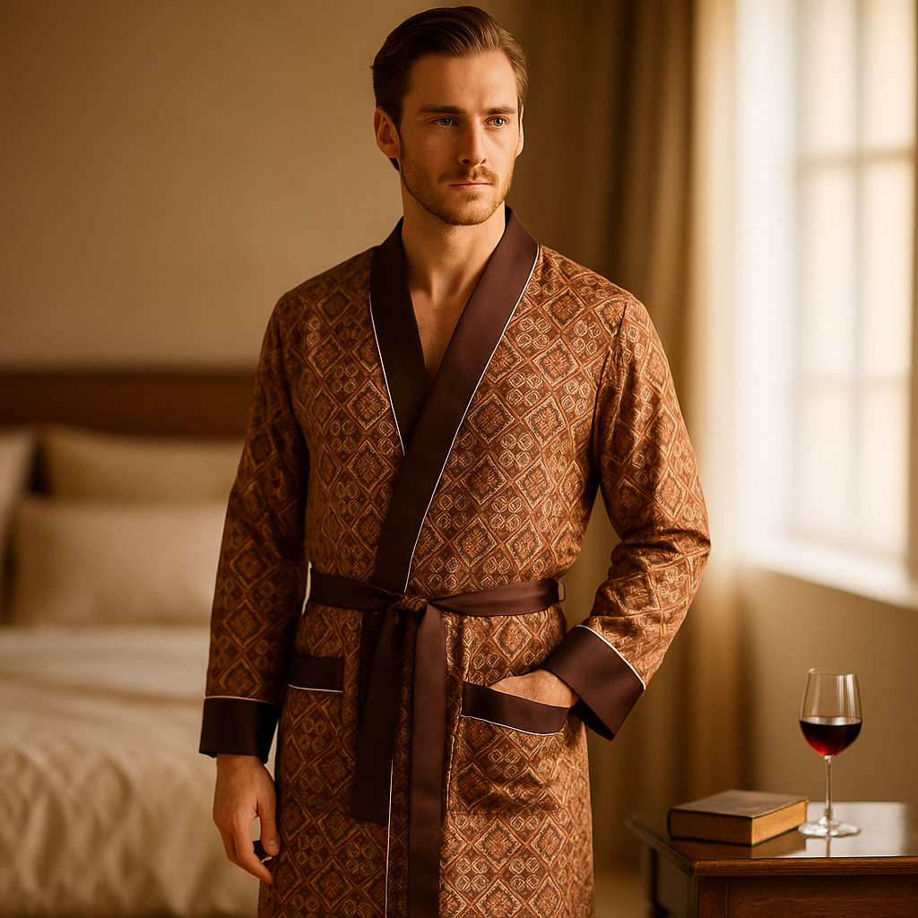 Men’s Patterned Silk-Like Robe – Elegant Design & Comfortable Fit