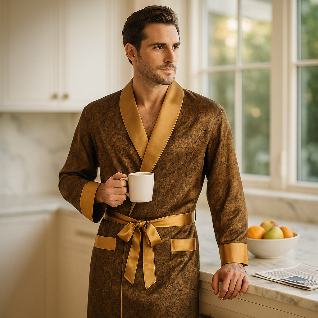 Men’s Patterned Silk-Like Robe – Elegant Design & Comfortable Fit