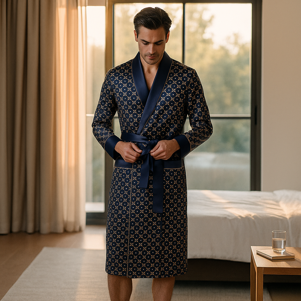 Men’s Patterned Silk-Like Robe – Elegant Design & Comfortable Fit
