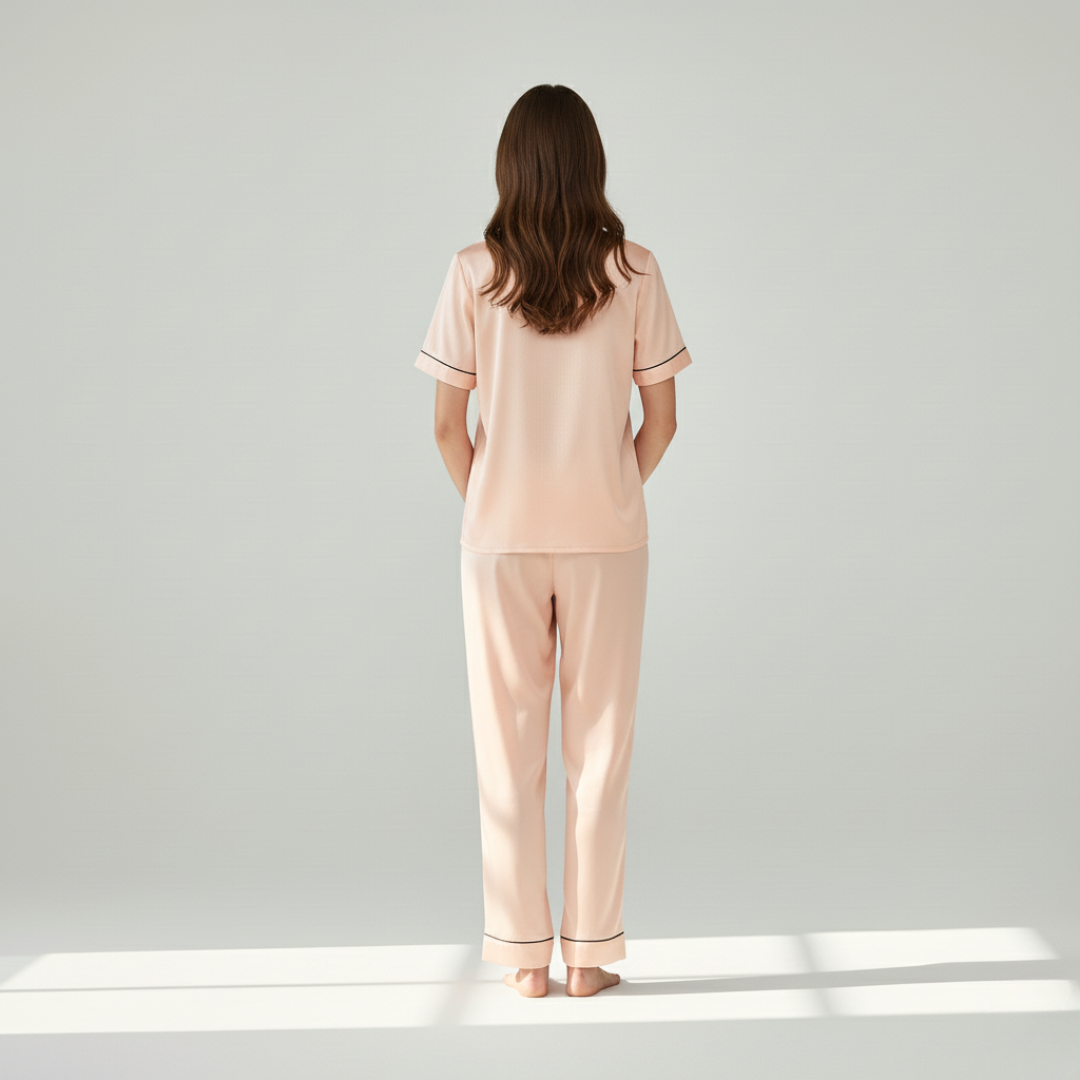 100% Mulberry Silk Pajama Set – Short Sleeve Button Top & Long Pants
