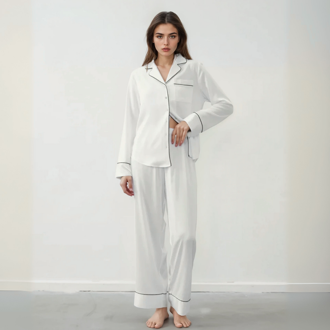 Polyester Pajama Set for Women – Soft, Breathable, Luxury Sleepwear with Long Sleeves & Pants - Silken & Dreams