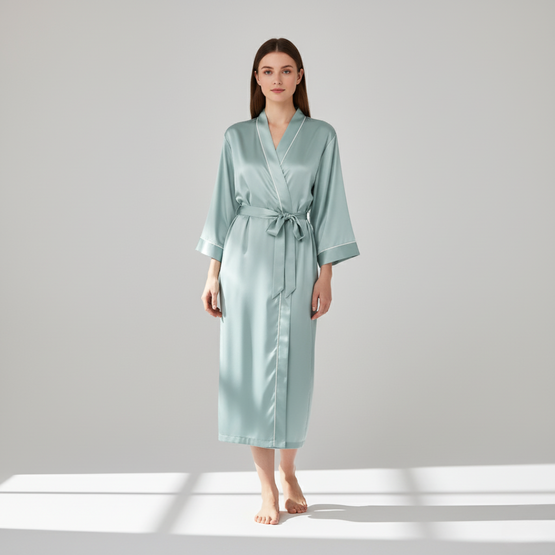 100% Mulberry Silk Pastel Nightgown – Lightweight Long Robe & Luxury Loungewear