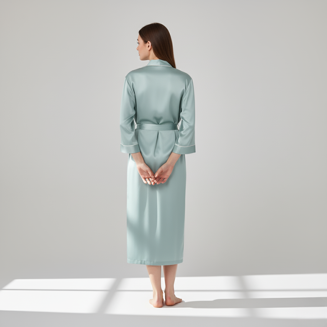 100% Mulberry Silk Pastel Nightgown – Lightweight Long Robe & Luxury Loungewear