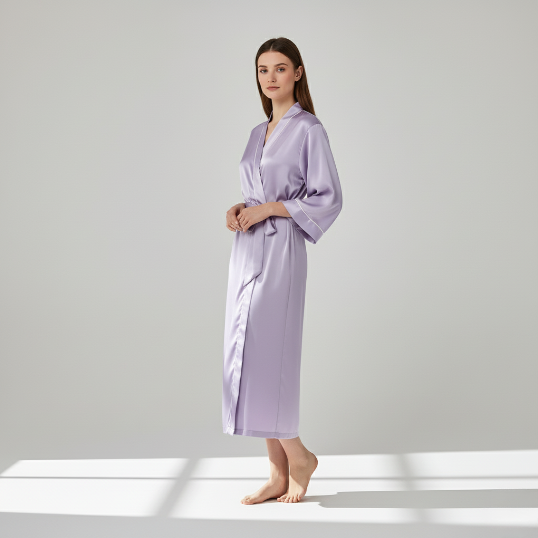 100% Mulberry Silk Pastel Nightgown – Lightweight Long Robe & Luxury Loungewear
