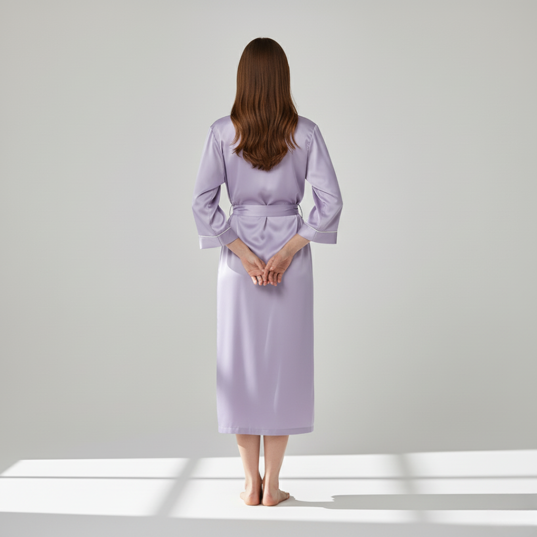 100% Mulberry Silk Pastel Nightgown – Lightweight Long Robe & Luxury Loungewear