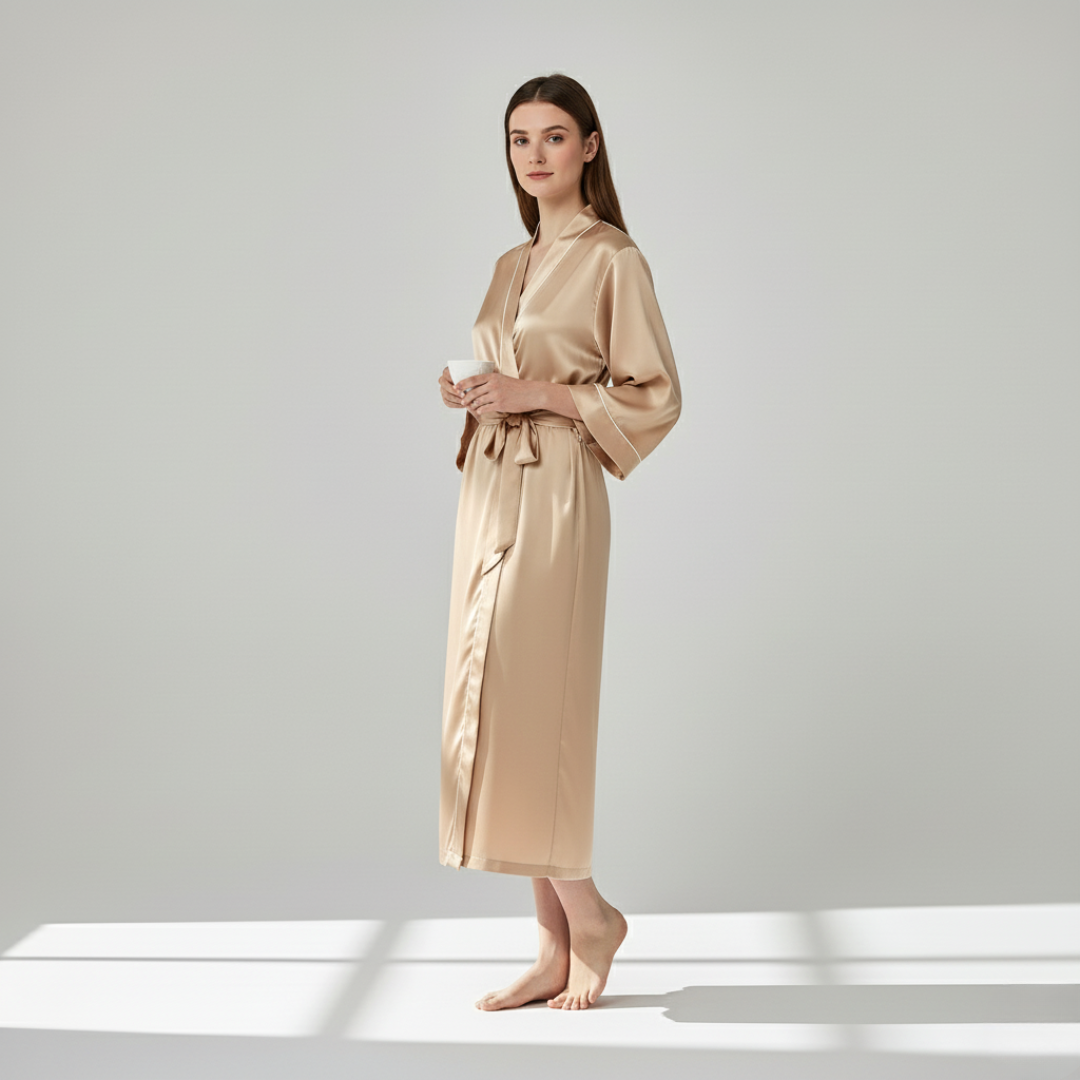 100% Mulberry Silk Pastel Nightgown – Lightweight Long Robe & Luxury Loungewear