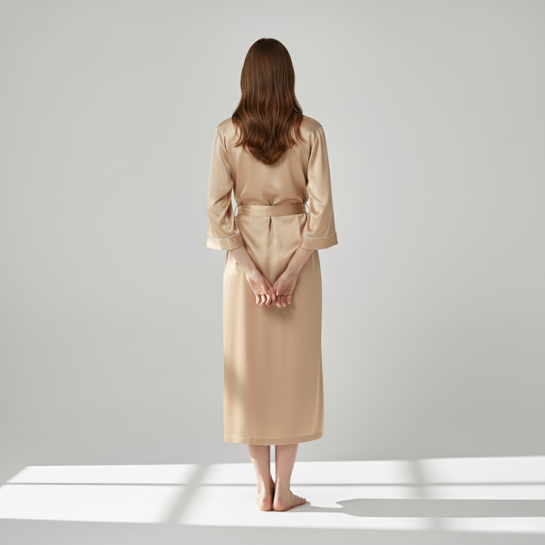 100% Mulberry Silk Pastel Nightgown – Lightweight Long Robe & Luxury Loungewear