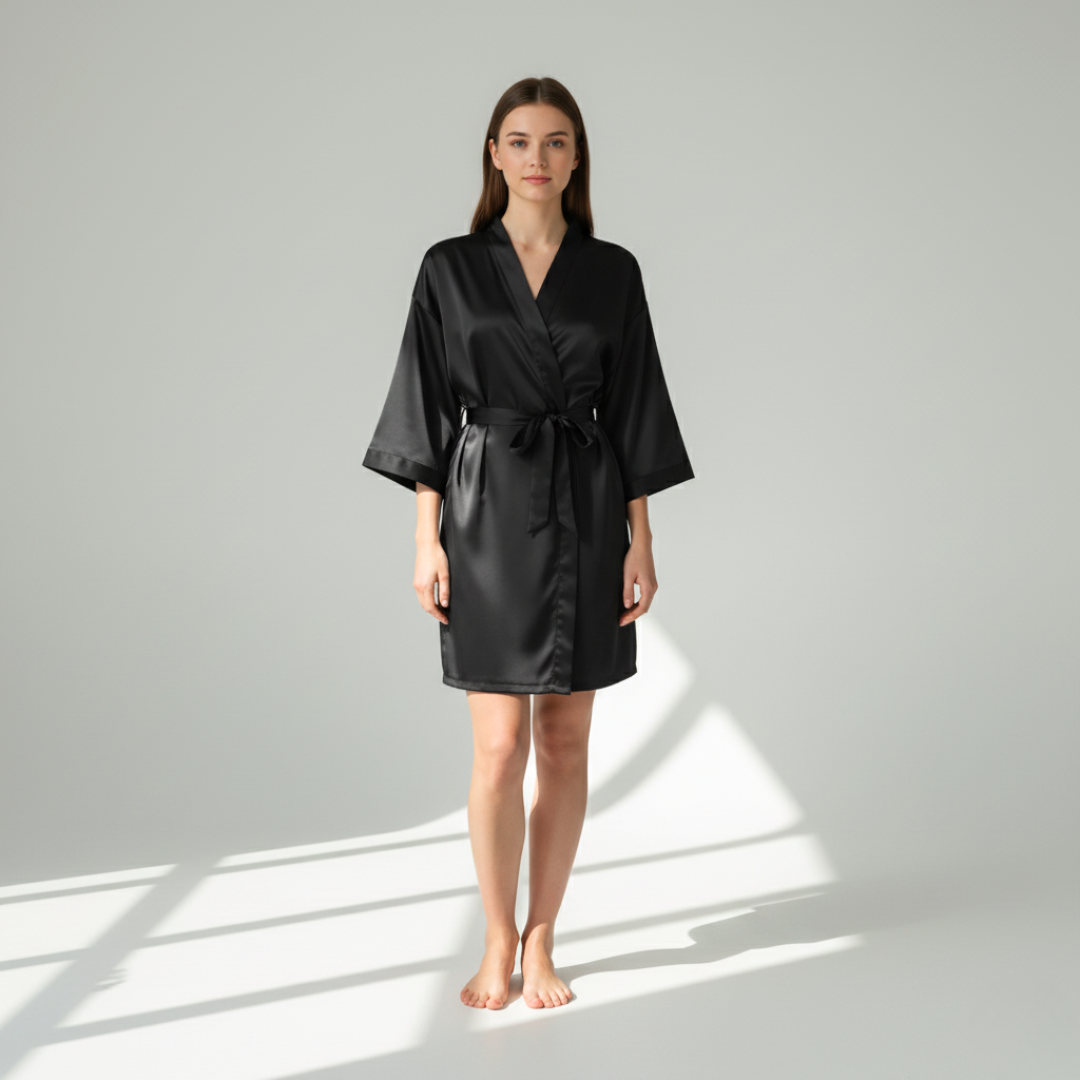 Women’s Short V-Neck Robe – Soft, Breathable Loungewear Made from Mulberry Silk - Silken & Dreams
