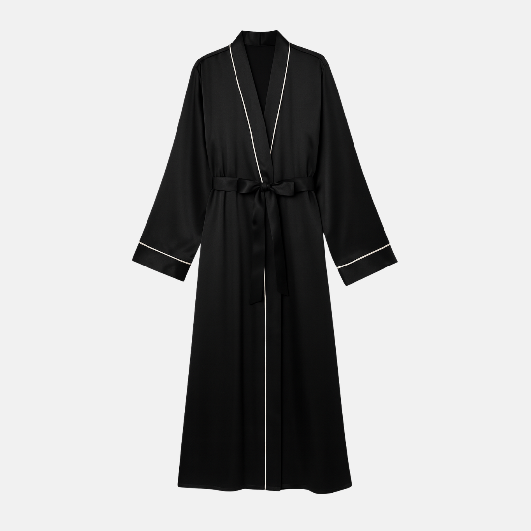 Elegant 100% Mulberry Silk Robe – Long Sleeve V-Neck Belted Silk Robe for Women