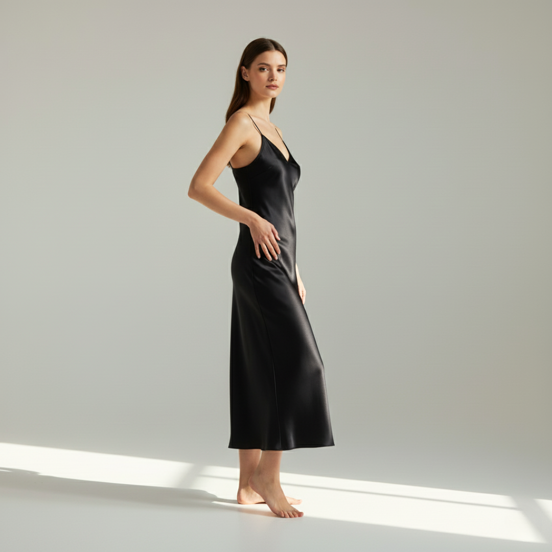 Ebony Silk Nightdress – Elegant Comfortable Sleepwear for Women - Silken & Dreams