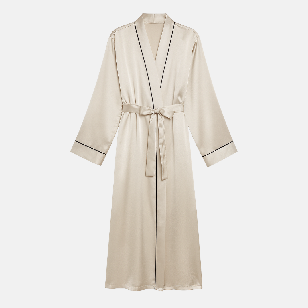 Elegant 100% Mulberry Silk Robe – Long Sleeve V-Neck Belted Silk Robe for Women