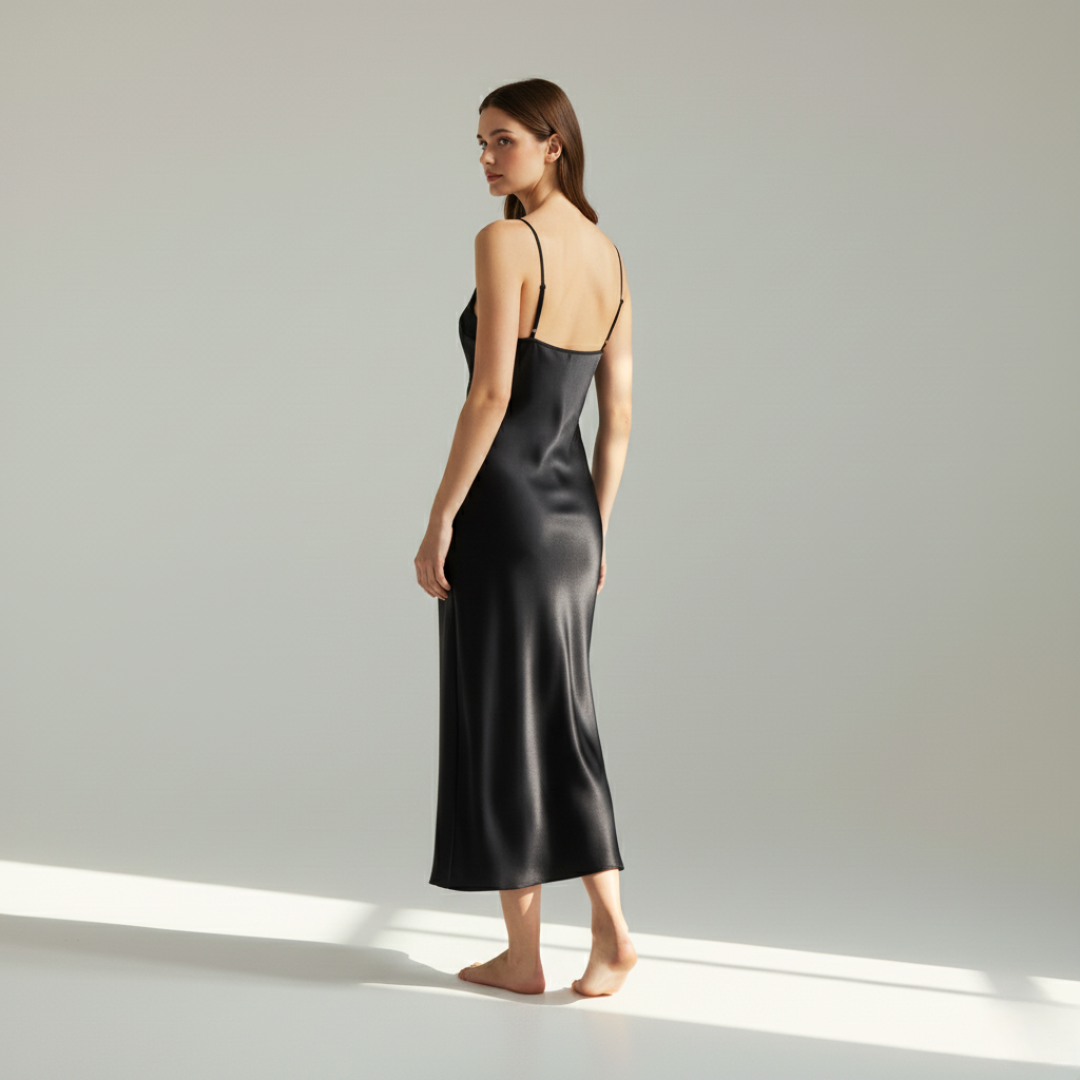 Ebony Silk Nightdress – Elegant Comfortable Sleepwear for Women - Silken & Dreams