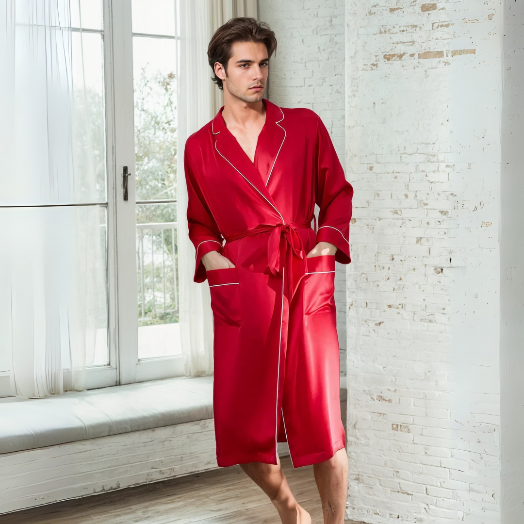 Men’s 100% Mulberry Silk Robe – Luxurious Comfort, Elegant Lounge Wear