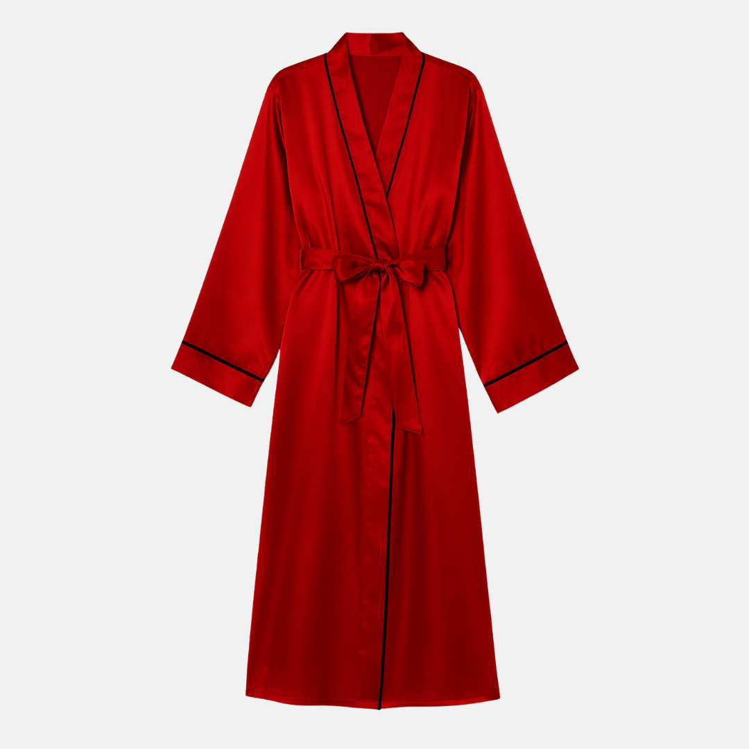 Elegant 100% Mulberry Silk Robe – Long Sleeve V-Neck Belted Silk Robe for Women