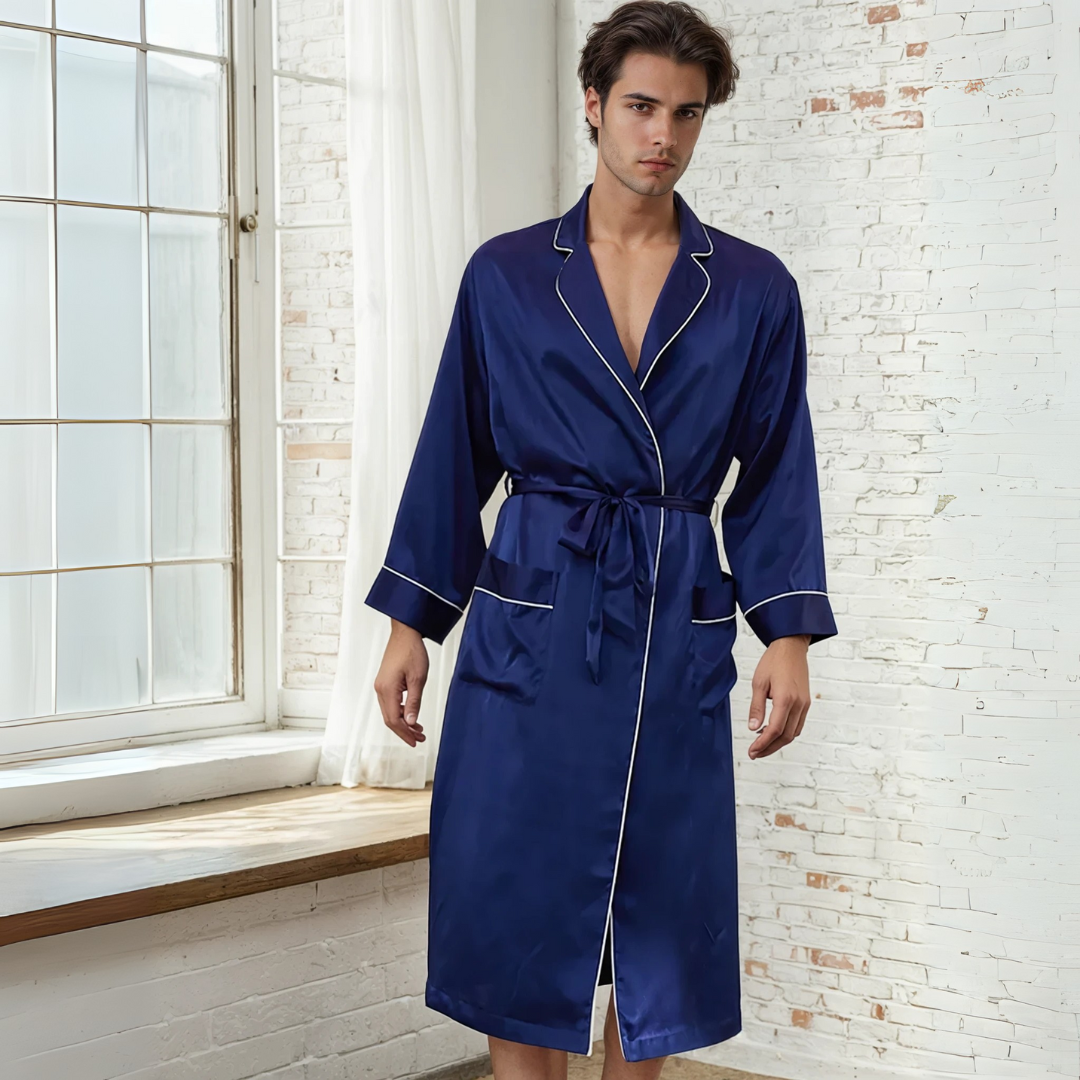 Men’s 100% Mulberry Silk Robe – Luxurious Comfort, Elegant Lounge Wear