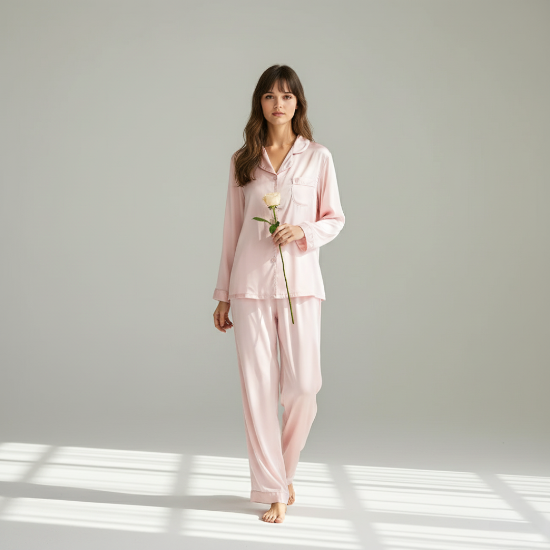 Couple Pajamas – Men's Long Sleeve and Women's Home Wear Set in Ice Silk for Spring and Autumn