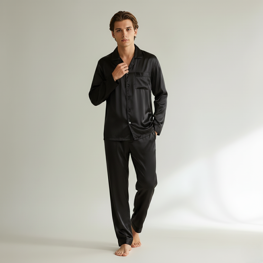 Couple Pajamas – Men's Long Sleeve and Women's Home Wear Set in Ice Silk for Spring and Autumn