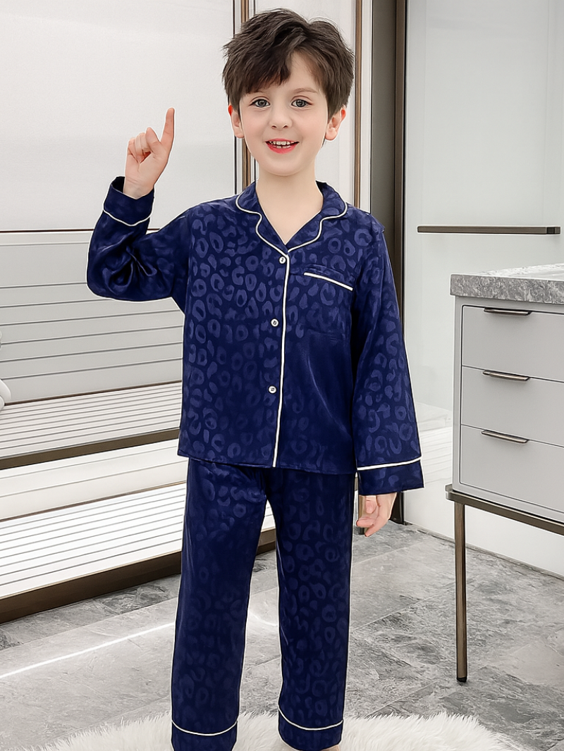 Boys’ Satin-Feel Pajama Set – Soft Long Sleeve Sleepwear for Comfortable Nights