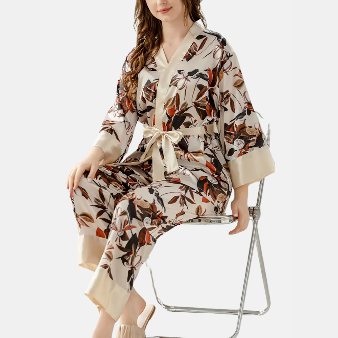 Elegant Floral Print Women's Long Sleeve Pajama Set – Comfortable Sleepwear
