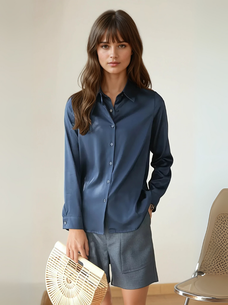Satin Blouse for Women – Wrinkle-Free, Button-Up Long Sleeve Shirt for Casual to Semi-Formal Wear