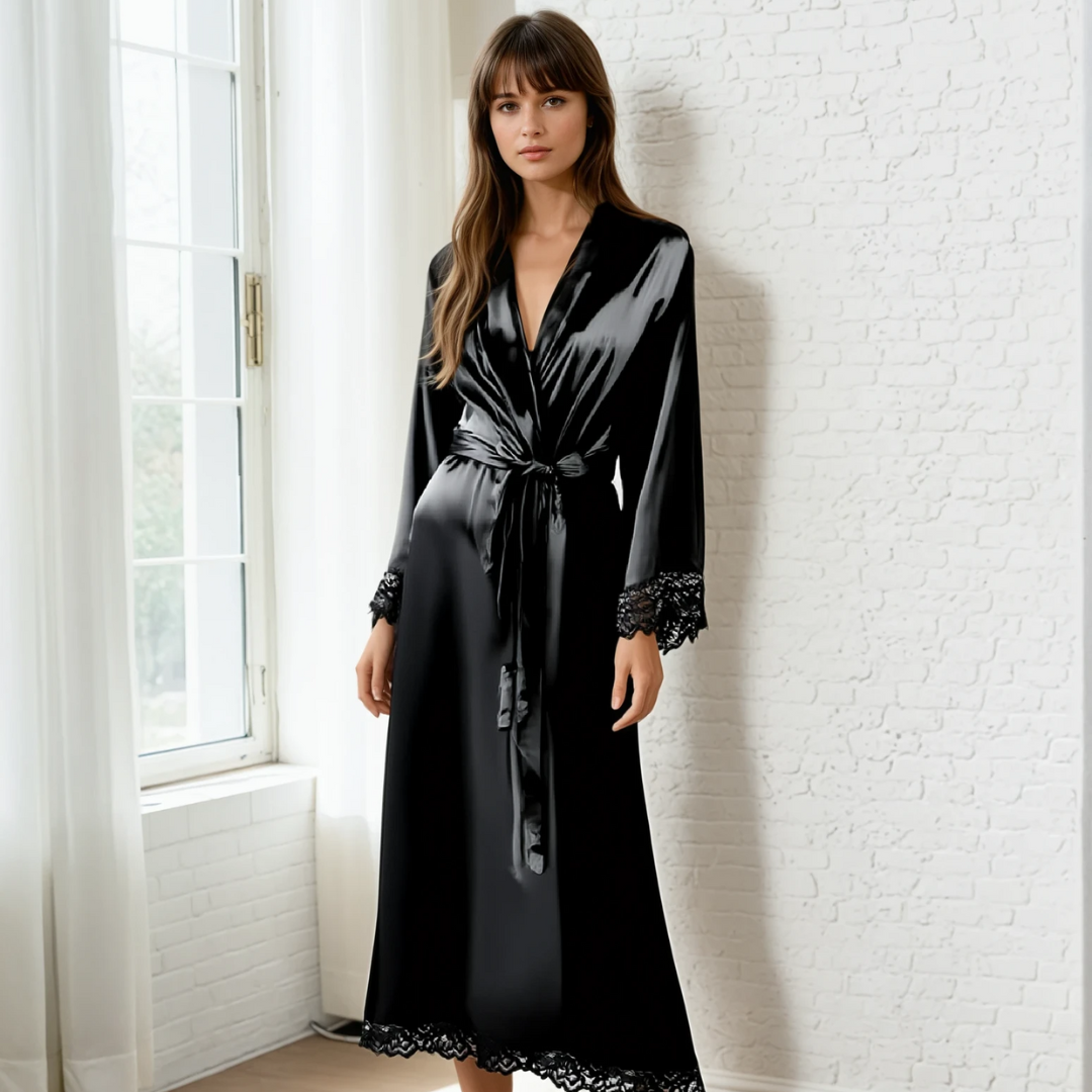 Silk Satin Lace Robes – Bridesmaid and Bride Wedding Long Robe, Elegant Bathrobe and Lingerie Robe for Women
