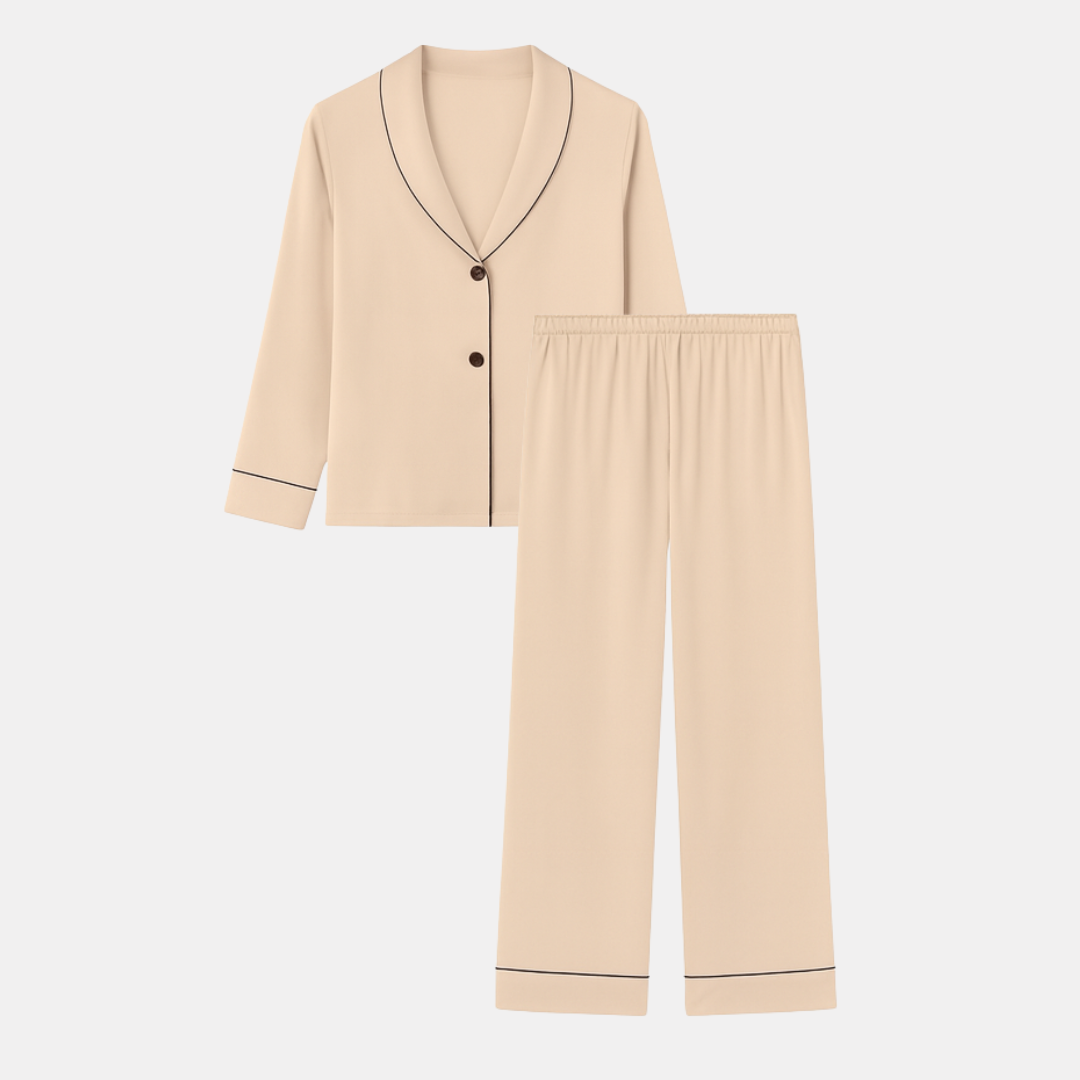 100% Mulberry Silk Pajama Set – Long Sleeve Peter Pan Collar Top & Relaxed Pants