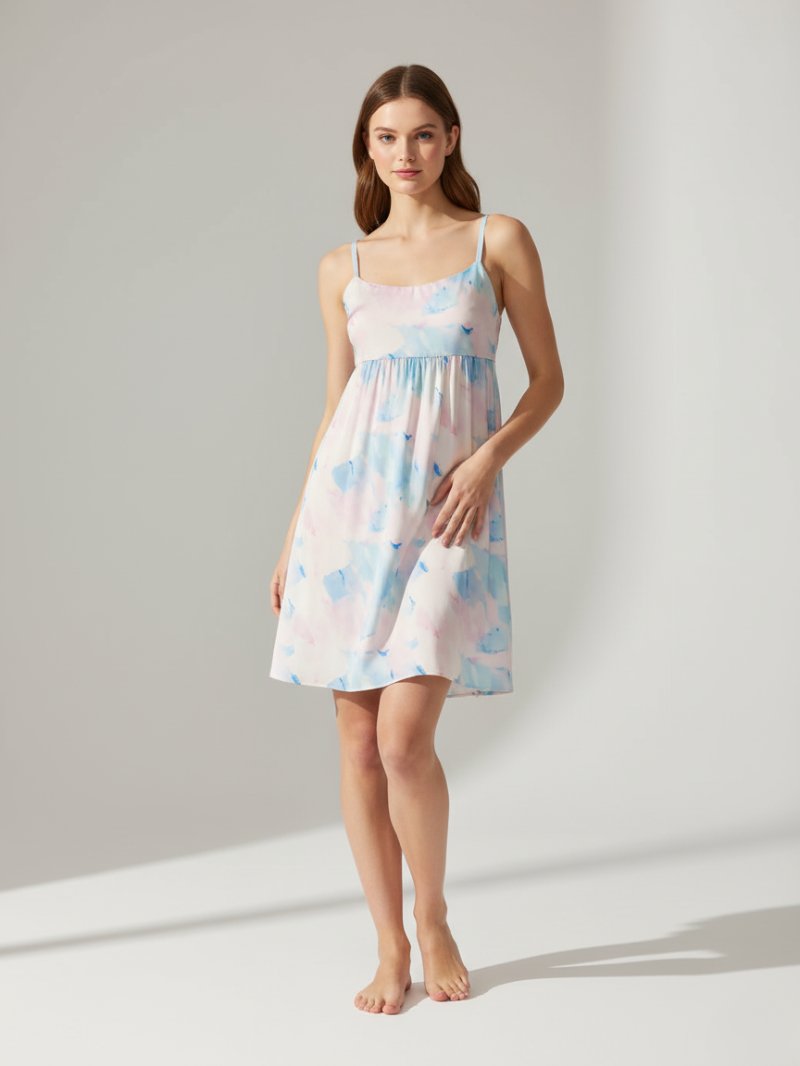 100% Mulberry Silk Watercolor Print Suspender Dress – Lightweight, Breathable & Luxuriously Soft