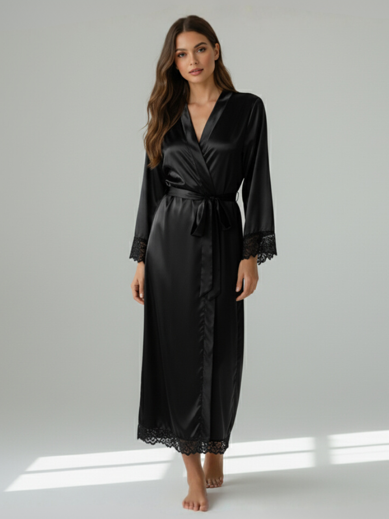 Silk Satin Lace Robes – Bridesmaid and Bride Wedding Long Robe, Elegant Bathrobe and Lingerie Robe for Women
